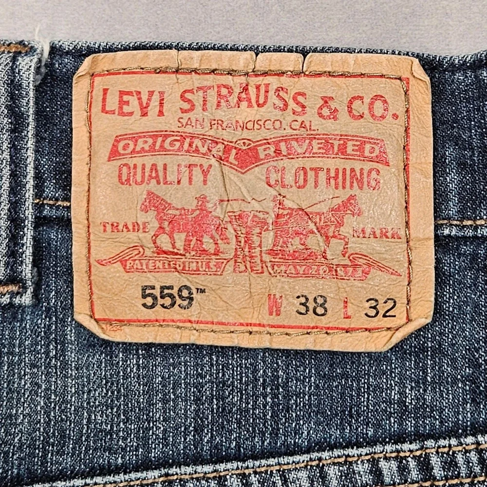 Levi's 559 Jeans Mens 38x32 (Actual 36x30)‎ Blue Relaxed Straight Stretch Denim